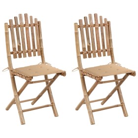 Folding garden chairs 2 units bamboo with cushions by vidaXL, Garden chairs - Ref: Foro24-3063990, Price: 108,21 €, Discount: %