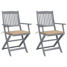 Folding garden chairs 2 pcs cushions solid acacia wood by vidaXL, Garden chairs - Ref: Foro24-3064485, Price: 118,40 €, Disco...