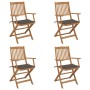 4 pcs folding garden chairs and solid acacia wood cushions by vidaXL, Garden chairs - Ref: Foro24-3064625, Price: 218,32 €, D...