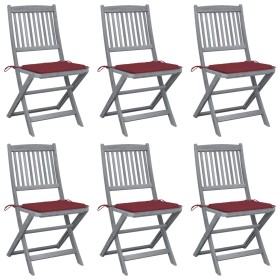 Folding garden chairs 6 pcs solid acacia wood cushions by vidaXL, Garden chairs - Ref: Foro24-3065443, Price: 318,98 €, Disco...