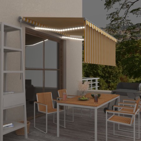 Manual retractable awning with yellow and white blinds 3.5x2.5 m by vidaXL, Awnings - Ref: Foro24-3069403, Price: 446,87 €, D...