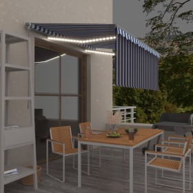 Manual retractable awning with blind and blue and white LED 3x2.5 m by vidaXL, Awnings - Ref: Foro24-3069401, Price: 457,19 €...