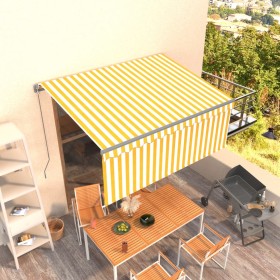 Manual retractable awning with yellow and white blinds 3.5x2.5 m by vidaXL, Awnings - Ref: Foro24-3069398, Price: 284,31 €, D...