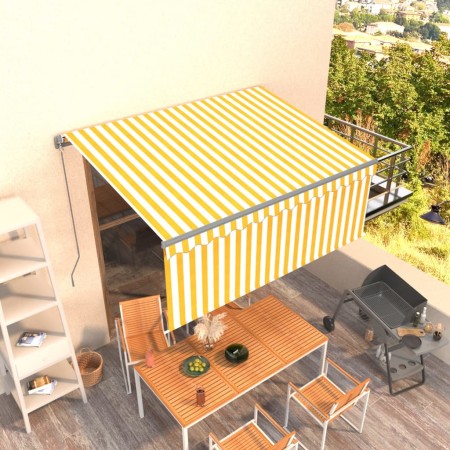 Manual retractable awning with yellow and white blinds 3.5x2.5 m by vidaXL, Awnings - Ref: Foro24-3069398, Price: 293,04 €, D...