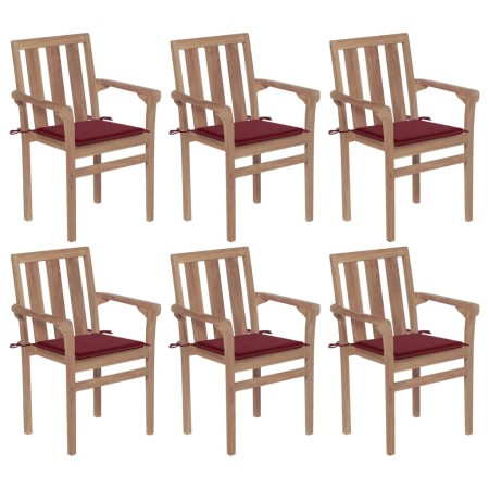 Stackable garden chairs 6 pcs solid teak wood with cushions by vidaXL, Garden chairs - Ref: Foro24-3073415, Price: 693,85 €, ...