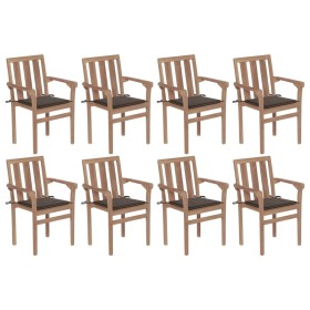 Stackable garden chairs 8 pcs solid teak wood with cushions by vidaXL, Garden chairs - Ref: Foro24-3073441, Price: 904,39 €, ...