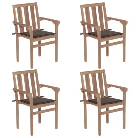 Stackable garden chairs 4 pcs solid teak wood with cushions by vidaXL, Garden chairs - Ref: Foro24-3073387, Price: 453,99 €, ...