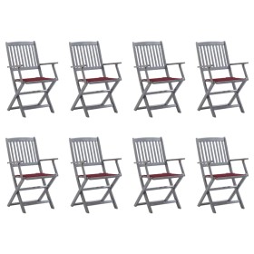 8 pcs folding garden chairs and solid acacia wood cushions by vidaXL, Garden chairs - Ref: Foro24-3078271, Price: 382,67 €, D...