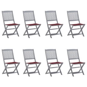 8 pcs folding garden chairs and solid acacia wood cushions by vidaXL, Garden chairs - Ref: Foro24-3078299, Price: 397,99 €, D...