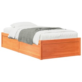 Solid wax brown pine wood bed frame 100x200 cm by vidaXL, Beds and slatted bases - Ref: Foro24-846830, Price: 154,90 €, Disco...