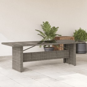 Garden table with grey PE rattan surface and glass top, measuring 240x90x75 cm. by vidaXL, Garden tables - Ref: Foro24-365599...