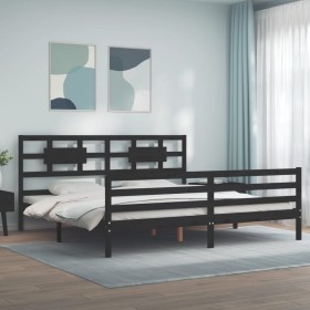 Estructura cama de matrimonio con cabecero madera maciza negro de vidaXL, Camas y somieres - Ref: Foro24-3194460, Precio: 170...