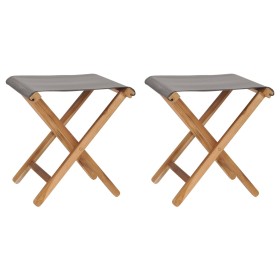 Folding chairs 2 units solid teak wood and dark gray fabric by vidaXL, Garden chairs - Ref: Foro24-310670, Price: 107,98 €, D...