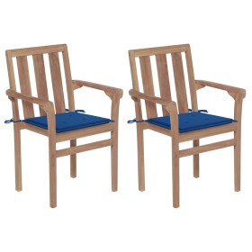 Garden chairs 2 pcs with royal blue cushions teak wood by vidaXL, Garden chairs - Ref: Foro24-3062218, Price: 236,52 €, Disco...