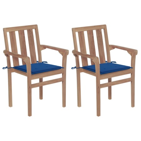 Garden chairs 2 pcs with royal blue cushions teak wood by vidaXL, Garden chairs - Ref: Foro24-3062218, Price: 236,82 €, Disco...