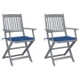 Folding garden chairs 2 pcs cushions solid acacia wood by vidaXL, Garden chairs - Ref: Foro24-3064492, Price: 118,40 €, Disco...