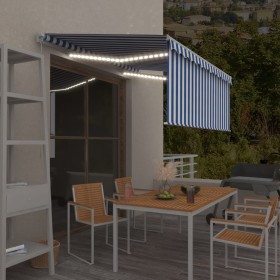 Manual retractable awning with blind and blue and white LED 3x2.5 m by vidaXL, Awnings - Ref: Foro24-3069281, Price: 297,99 €...