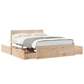 Bed frame with drawers solid pine wood 135x190 cm by vidaXL, Beds and slatted bases - Ref: Foro24-3282357, Price: 281,99 €, D...