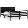 Double bed frame with black solid wood headboard by vidaXL, Beds and slatted bases - Ref: Foro24-3194645, Price: 185,19 €, Di...