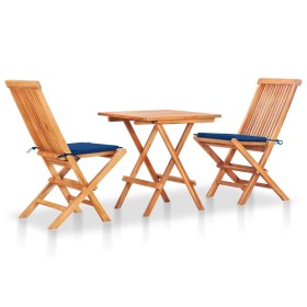 3-piece bistro set with royal blue cushions solid teak wood by vidaXL, Garden sets - Ref: Foro24-3063235, Price: 175,30 €, Di...