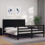 Double bed frame with black solid wood headboard by vidaXL, Beds and slatted bases - Ref: Foro24-3194645, Price: 185,19 €, Di...