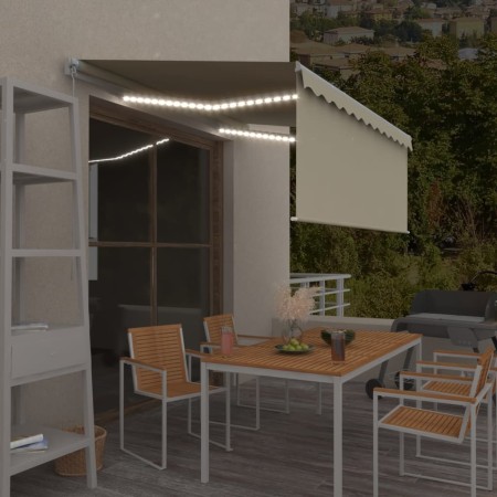 Manual retractable awning with cream-colored roller blind and LED lights 3.5x2.5 m by vidaXL, Awnings - Ref: Foro24-3069282, ...