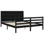 Double bed frame with black solid wood headboard by vidaXL, Beds and slatted bases - Ref: Foro24-3194645, Price: 185,19 €, Di...