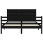 Double bed frame with black solid wood headboard by vidaXL, Beds and slatted bases - Ref: Foro24-3194645, Price: 185,19 €, Di...