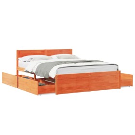 Wax brown pine wood bed frame with drawers 150x200 cm by vidaXL, Beds and slatted bases - Ref: Foro24-3282347, Price: 301,99 ...