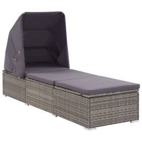 Tumbona con toldo y cojín ratán sintético gris de vidaXL, Tumbonas - Ref: Foro24-317115, Precio: 174,09 €, Descuento: %