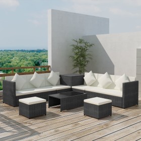 8-teiliges Gartensofa-Set und schwarze synthetische Rattankissen von vidaXL, Gartensets - Ref: Foro24-42995, Preis: 598,26 €,...