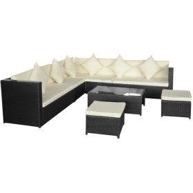 8-teiliges Gartensofa-Set und schwarze synthetische Rattankissen von vidaXL, Gartensets - Ref: Foro24-42993, Preis: 522,44 €,...