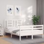 Double bed frame with white solid wood headboard by vidaXL, Beds and slatted bases - Ref: Foro24-3194677, Price: 132,59 €, Di...