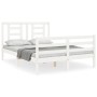 Double bed frame with white solid wood headboard by vidaXL, Beds and slatted bases - Ref: Foro24-3194677, Price: 132,59 €, Di...