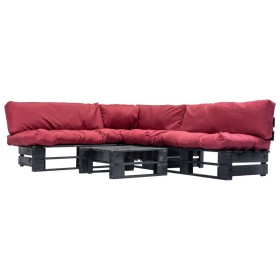 Garden pallet furniture with red cushions 4 pieces wood by , Garden sets - Ref: Foro24-277423, Price: 334,03 €, Discount: %