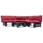 Garden pallet furniture with red cushions 4 pieces wood by , Garden sets - Ref: Foro24-277423, Price: 334,99 €, Discount: %