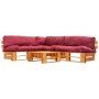 Garden pallet furniture with red cushions 4 pieces wood by , Garden sets - Ref: Foro24-277456, Price: 364,65 €, Discount: %