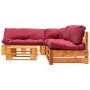 Garden pallet furniture with red cushions 4 pieces wood by , Garden sets - Ref: Foro24-277456, Price: 364,65 €, Discount: %