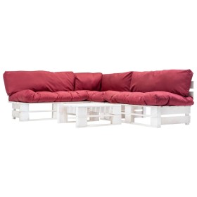 Garden furniture made of pallets with red cushions, 4 pieces of wood by , Garden sets - Ref: Foro24-277390, Price: 358,99 €, ...