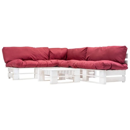 Garden furniture made of pallets with red cushions, 4 pieces of wood by , Garden sets - Ref: Foro24-277390, Price: 358,16 €, ...