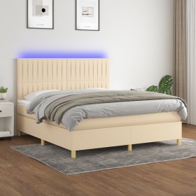 Box spring bed mattress and LED lights cream fabric 160x200 cm by , Beds and slatted bases - Ref: Foro24-3135610, Price: 612,...