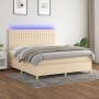 Box spring bed mattress and LED lights cream fabric 160x200 cm by , Beds and slatted bases - Ref: Foro24-3135610, Price: 609,...