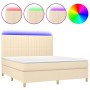 Boxspringbett-Matratze und LED-Leuchten, cremefarbener Stoff, 160 x 200 cm von , Betten und Lattenroste - Ref: Foro24-3135610...