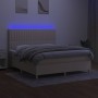 Box spring bed mattress and LED lights cream fabric 160x200 cm by , Beds and slatted bases - Ref: Foro24-3135610, Price: 609,...