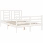 Double bed frame with white solid wood headboard by vidaXL, Beds and slatted bases - Ref: Foro24-3194677, Price: 132,59 €, Di...