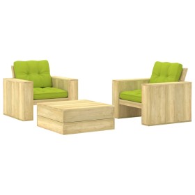 Set muebles de jardín y cojines 3 pzas madera pino impregnada de , Conjuntos de jardín - Ref: Foro24-3065815, Precio: 402,53 ...