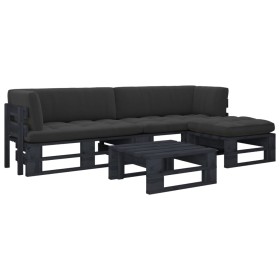 4-piece pallet furniture and black impregnated pine wood cushions by , Garden sets - Ref: Foro24-3066800, Price: 324,99 €, Di...