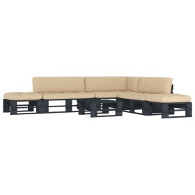 6-piece pallet furniture and black impregnated pine wood cushions by , Garden sets - Ref: Foro24-3066868, Price: 487,15 €, Di...