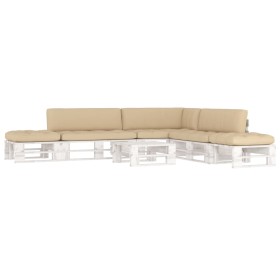 Pallet furniture 6 pieces and white impregnated pine wood cushions by , Garden sets - Ref: Foro24-3066856, Price: 558,99 €, D...