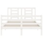 Double bed frame with white solid wood headboard by vidaXL, Beds and slatted bases - Ref: Foro24-3194677, Price: 132,59 €, Di...